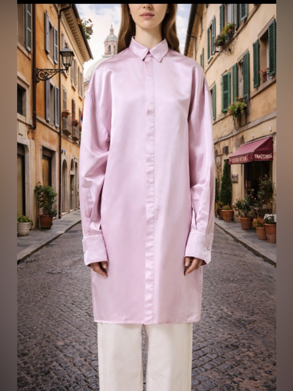 Sa Su Phi Valentina silk duchesse long oversized shirt dress made in Ita…